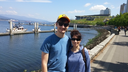 From Seattle, we drove north, via I-5 and Chuckanut Drive, to Vancouver, BC. Here's the boy and the wife on the Vancouver waterfront. Beautiful.